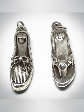 Brighton Bundle of Two Silver Plated Shoe Charms Loafer and Flip Flop NWOT